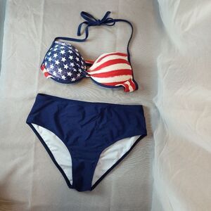 Endless Sun 2 Piece Bikini Swimsuit Large Red White Blue Stars Stripes Push Up